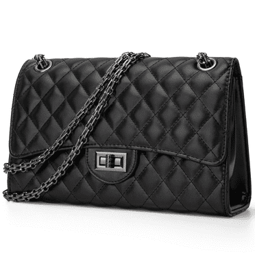 DAKOMM Quilted Leather Crossbody Purse for Women, Shoulder Bag with Adjustable Chain Strap, Soft PU Leather Purses and Handbags with Large Capacity, Trendy Crossbody Shoulder Bag, Black