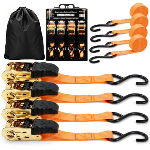 DAKOMM Ratchet & Tie Down Straps 16.4ft Moving & Lifting Straps 2000lb Break&nbsp;Strength, Orange,&nbsp;4-pack
