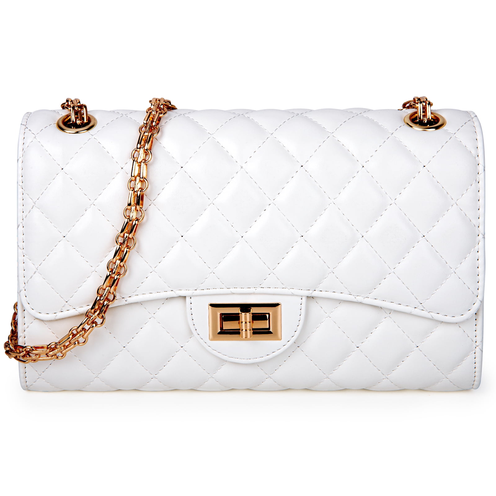 DAKOMM Shoulder Bag for Women, Quilted Leather Crossbody Purse with Adjustable Chain Strap, Crossbody Shoulder Bag with Large Capacity, Soft PU Leather Purses and Handbags, White