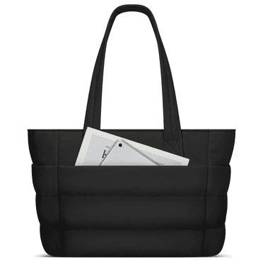 DAKOMM Tote Bag for Women, Lightweight Puffy Tote Bag with Large Capacity, Quilted Shoulder Bag with Laptop Compartments & Multi-Pockets for Travel, Work, Gym, Shop(Black)