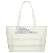 DAKOMM Tote Bag for Women, Lightweight Puffy Tote Bag with Large Capacity, Quilted Shoulder Bag with Laptop Compartments & Multi-Pockets for Travel, Work, Gym, Shop(White)