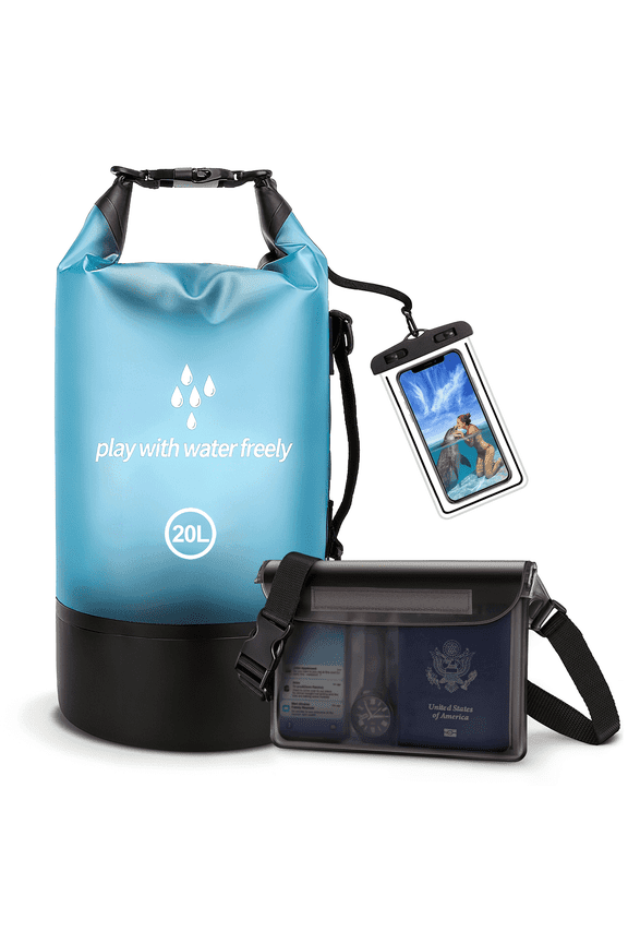 Waterproof Dry Bag, 20L Dry Bags Waterproof with Phone Case and Waterproof Pouch,Roll Top Dry Storage Bag Backpack W/ Double Shoulder Straps for Swimming Boating Kayaking Board Beach Essential