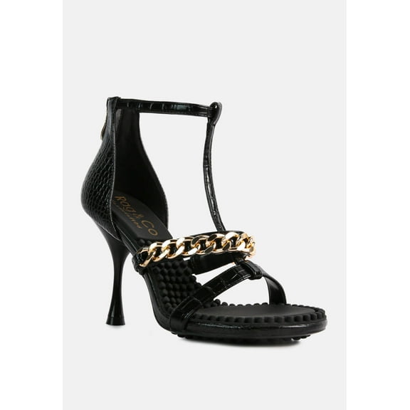 DAKOTA Metal Chain Embellishment Sandals in Black