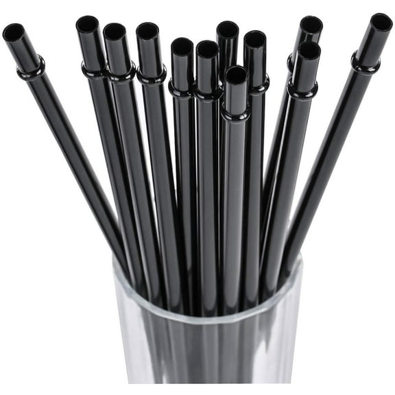 DAKOUFISH 11 Inch Black Plastic Reusable Plastic Drinking Straws for 24oz & 40oz Mason Jar Tumblers,Dishwasher safe,Set of 12 Straws with Cleaning Brush