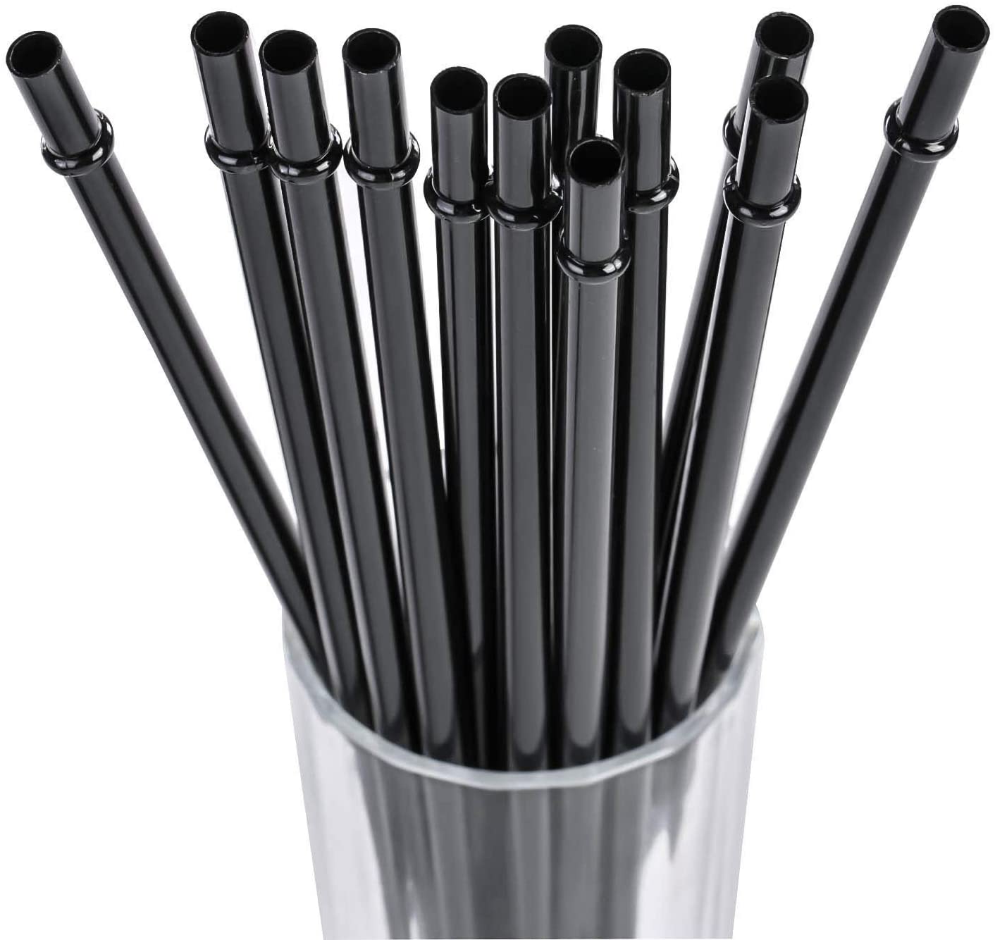 DAKOUFISH 12 Inch Black Plastic Reusable Tritan Plastic Drinking Straws Extra Long for Tall Big Tumblers,Dishwasher safe,Set of 12 Straws with Cleaning Brush