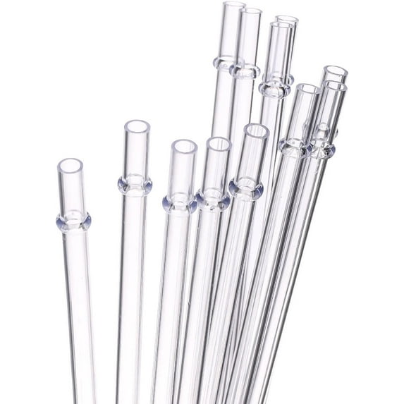 DAKOUFISH 8 Inch Clear Reusable Plastic Replacement Drinking Straws for 12 oz & 16 oz Mason Jar Tumblers,Set of 12 Straws with Cleaning Brush