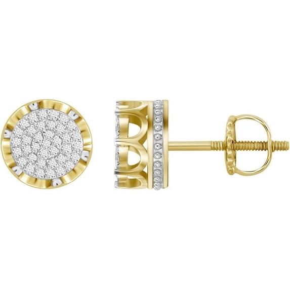 DAKSH JEWELRY 1.50 CT ROUND CUT SIMULATED DIAMOND CLUSTER STUD EARRING 14K YELLOW GOLD PLATED