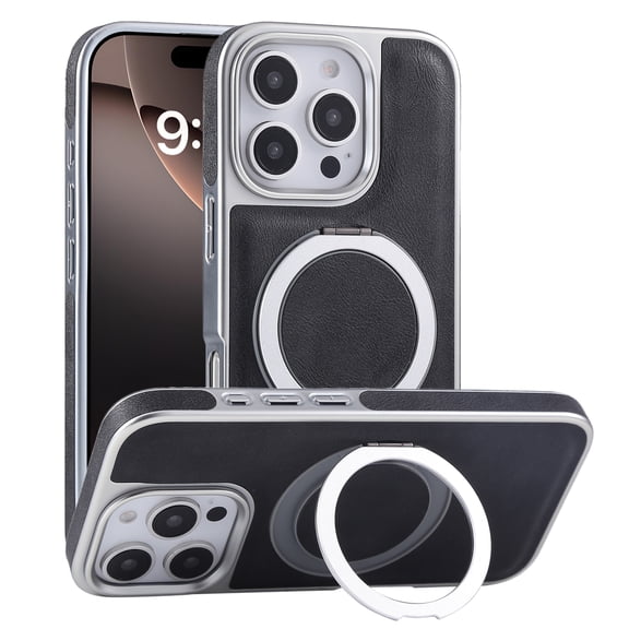 Allytechgroup Magnetic Case for iPhone 14 Plus with Ring Holder Kickstand, Support Wireless Charging Slim Fit PU Leather Rugged Heavy Duty Durable Cover Case for iPhone 14 Plus, Black