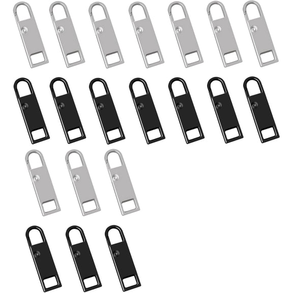 DALAETUS 20 Pcs Zipper Pull Replacement, Zipper Pull Repair Kit, Metal Zipper Gripper Fixer For Jackets, Pants, Boots, Suitcases, Backpacks (Black, Silver)