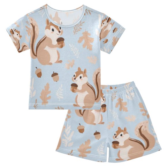 DALAWU Acorn Squirrel Cotton Short Sleeve Pajama Set Breathable