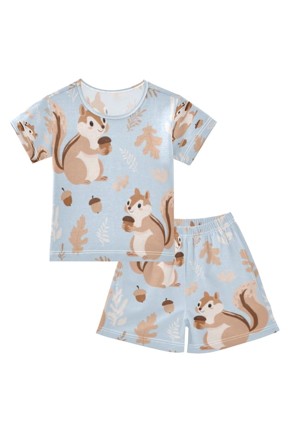 Acorn Squirrel Cotton Short Sleeve Pajama Set Breathable