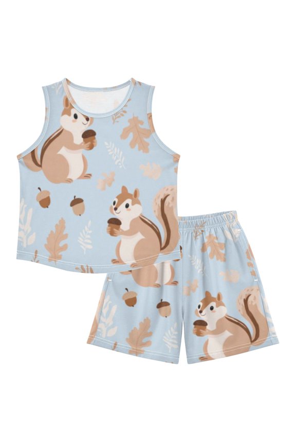 DALAWU Acorn Squirrel For Ultra-Soft Pajama Breathable Sleeveless Loungewear Set Elastic Waist for All-Day Comfort