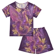 DALAWU Autumn Purple Dragon Cotton Short Sleeve Pajama Set Breathable