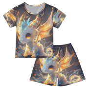 DALAWU Axolotl Gold Blue Cotton Short Sleeve Pajama Set Breathable
