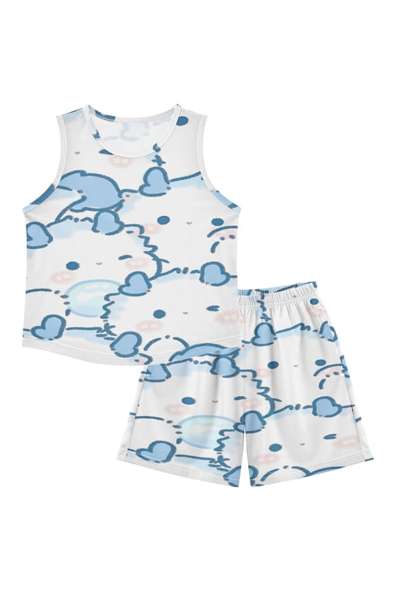 DALAWU Azure Cuddle Cloud For Ultra-Soft Pajama Breathable Sleeveless Loungewear Set Elastic Waist for All-Day Comfort