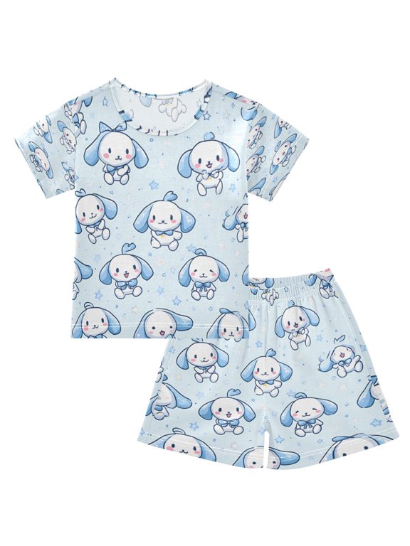Azure Cuddle Crew Cotton Short Sleeve Pajama Set Breathable