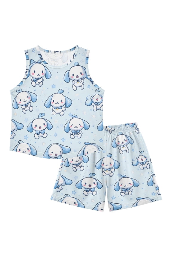 DALAWU Azure Cuddle Crew For Ultra-Soft Pajama Breathable Sleeveless Loungewear Set Elastic Waist for All-Day Comfort
