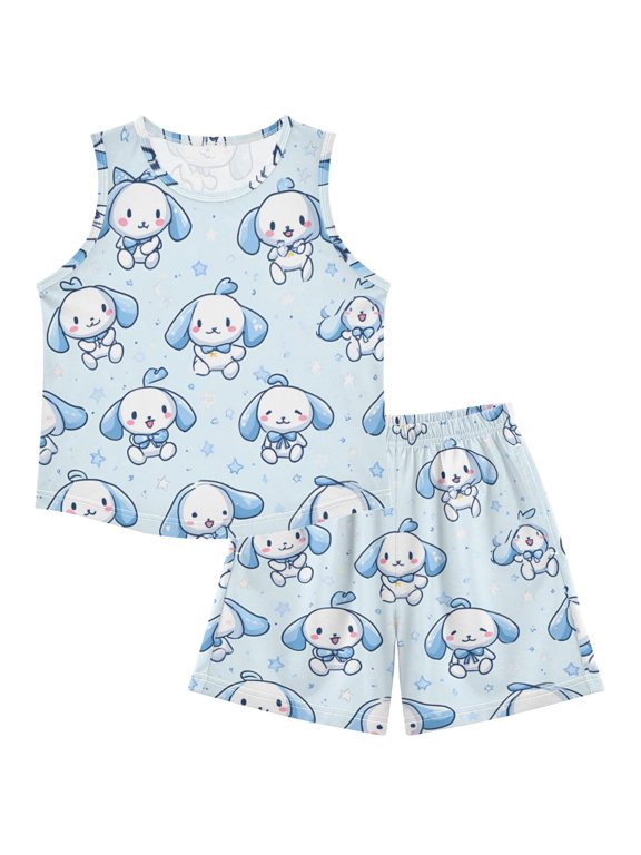 DALAWU Azure Cuddle Crew For Ultra-Soft Pajama Breathable Sleeveless Loungewear Set Elastic Waist for All-Day Comfort