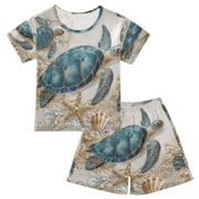 DALAWU Azure Jeweled Turtle Cotton Short Sleeve Pajama Set Breathable