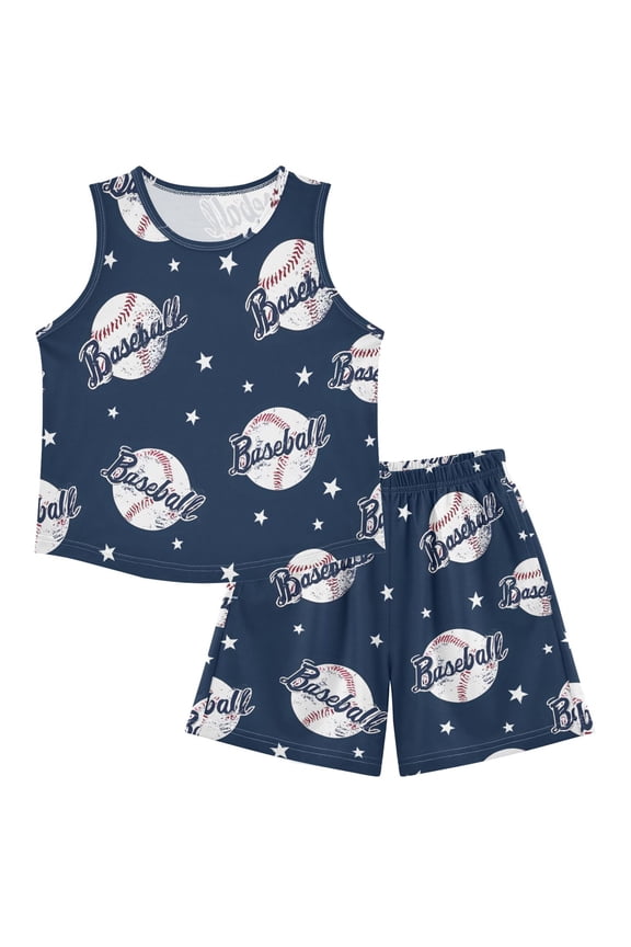 DALAWU Baseball Star Pattern For Ultra-Soft Pajama Breathable Sleeveless Loungewear Set Elastic Waist for All-Day Comfort
