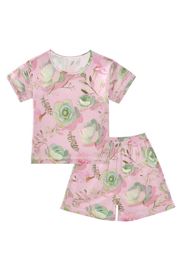 Cactus Pattern Cotton Short Sleeve Pajama Set Breathable