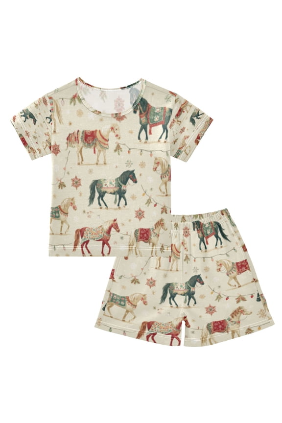 Carousel Horses Cotton Short Sleeve Pajama Set Breathable