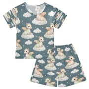 DALAWU Cartoon Dragon Cotton Short Sleeve Pajama Set Breathable