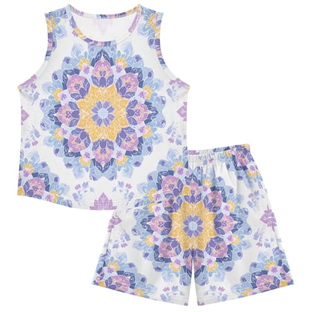 DALAWU Celestial Bloom Mandala For Ultra-Soft Pajama Breathable Sleeveless Loungewear Set Elastic Waist for All-Day Comfort