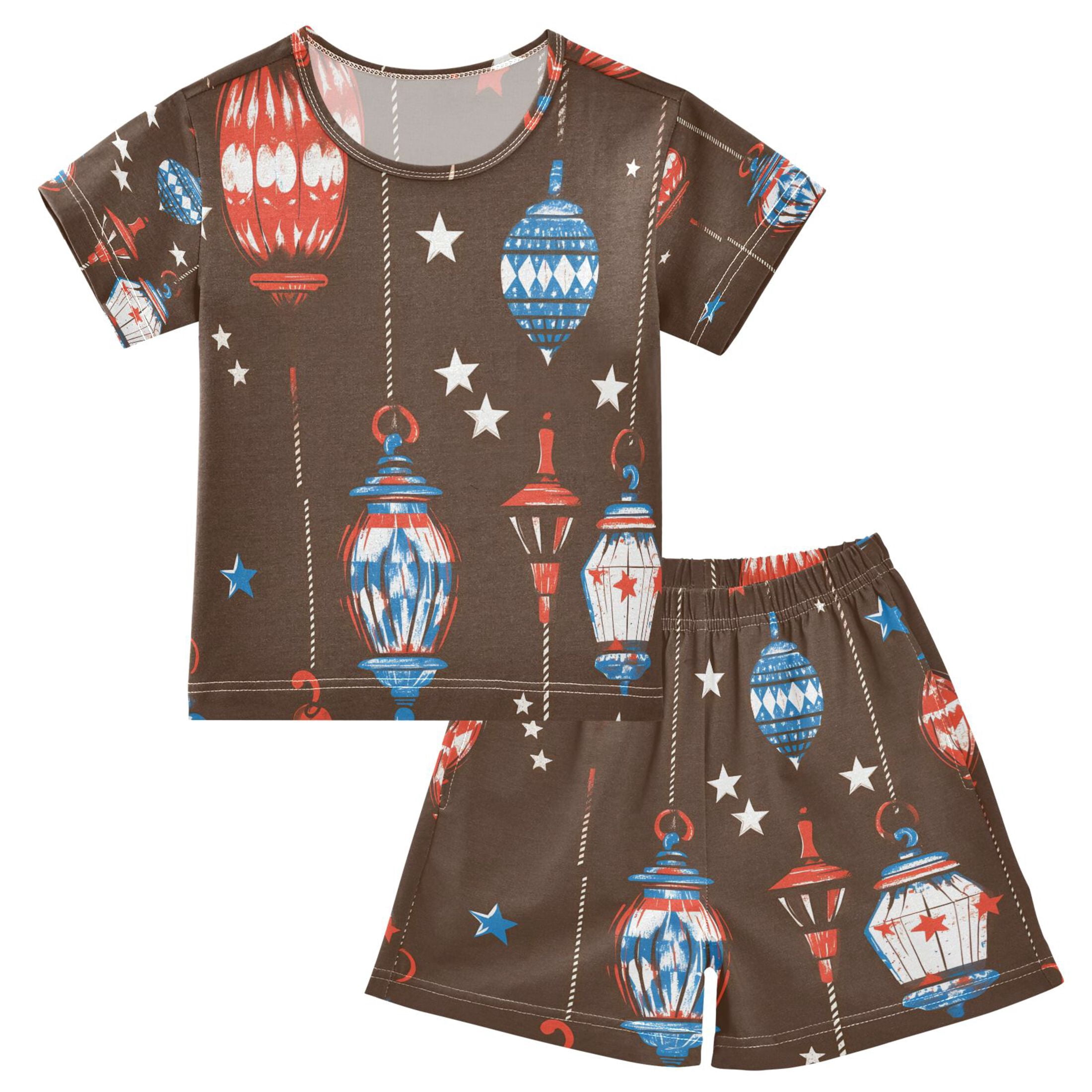 DALAWU Chandelier Star Pattern Cotton Short Sleeve Pajama Set Breathable