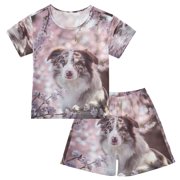 DALAWU Cherry Blossom Cotton Short Sleeve Pajama Set Breathable