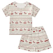 DALAWU Cherry Stripe Delight Cotton Short Sleeve Pajama Set Breathable