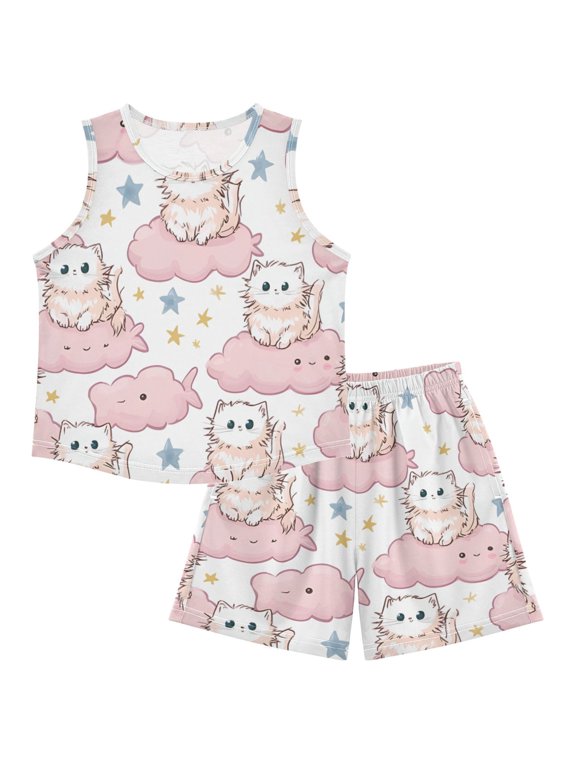 DALAWU Cloudy Cuddle Crew For Ultra-Soft Pajama Breathable Sleeveless Loungewear Set Elastic Waist for All-Day Comfort