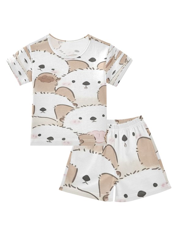 Creamy Canine Cuddle Crew Cotton Short Sleeve Pajama Set Breathable