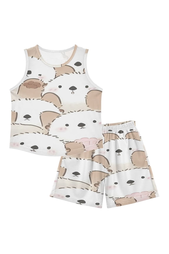 DALAWU Creamy Canine Cuddle Crew For Ultra-Soft Pajama Breathable Sleeveless Loungewear Set Elastic Waist for All-Day Comfort
