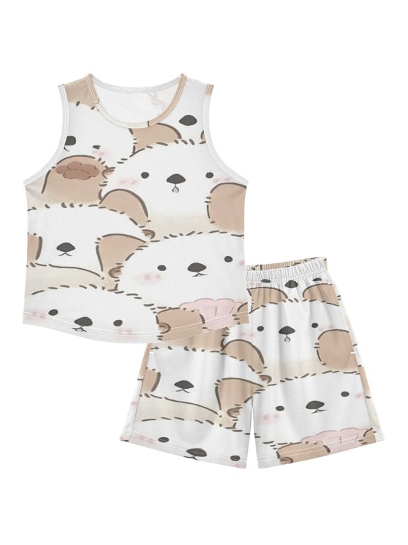 DALAWU Creamy Canine Cuddle Crew For Ultra-Soft Pajama Breathable Sleeveless Loungewear Set Elastic Waist for All-Day Comfort
