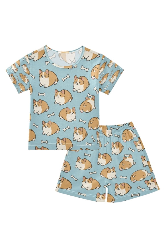 Cute Corgi Butt Cotton Short Sleeve Pajama Set Breathable
