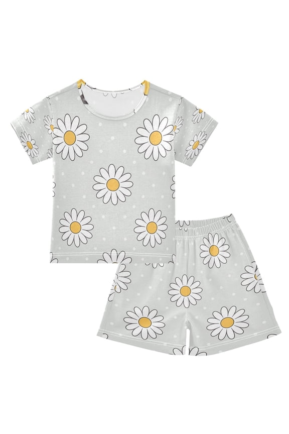 Daisy Polka Dots Pattern Cotton Short Sleeve Pajama Set Breathable