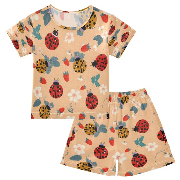 DALAWU Golden Turtle Strawberry Pattern Cotton Short Sleeve Pajama Set Breathable