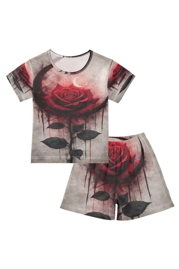 Gothic Bleeding Rose Cotton Short Sleeve Pajama Set Breathable