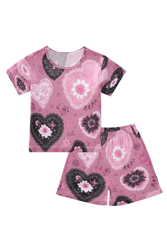 Gothic Blush Heart Cotton Short Sleeve Pajama Set Breathable