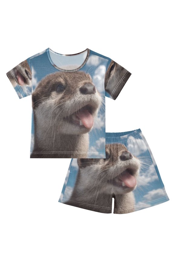 Grin in Cloudy Skies Cotton Short Sleeve Pajama Set Breathable