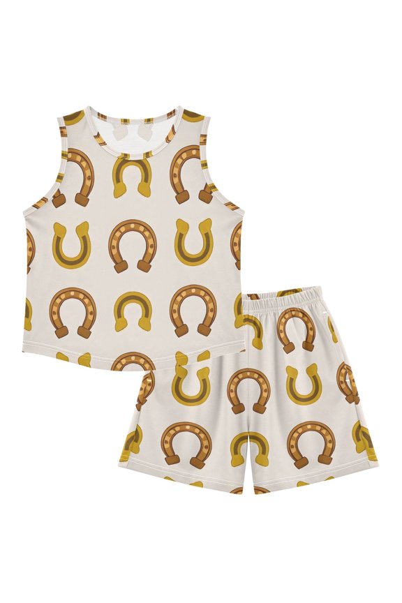DALAWU Horseshoe Pattern For Ultra-Soft Pajama Breathable Sleeveless Loungewear Set Elastic Waist for All-Day Comfort