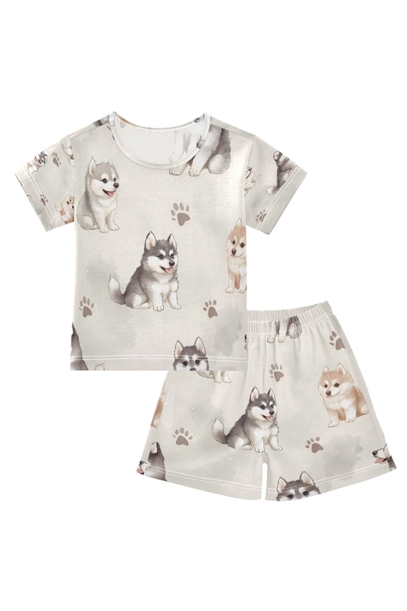 Husky Pattern Cotton Short Sleeve Pajama Set Breathable