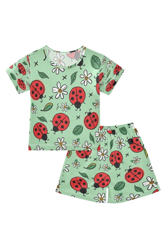 Ladybug Flower Pattern Cotton Short Sleeve Pajama Set Breathable