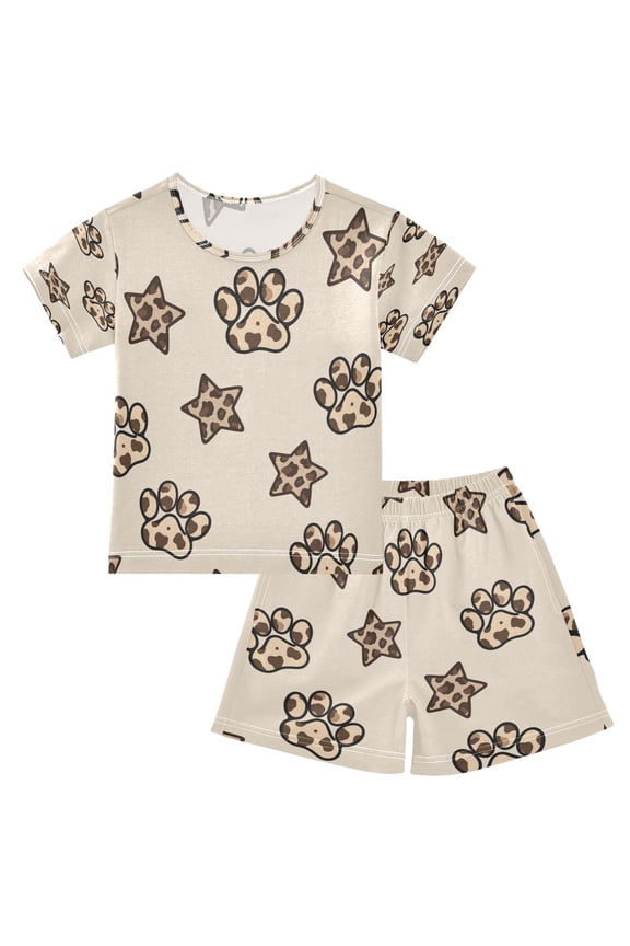 Leopard Paw Prints Cotton Short Sleeve Pajama Set Breathable