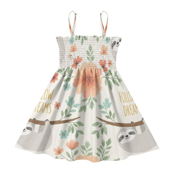 DALAWU Lightweight 17 Smocked Sundress Adjustable Strap Flowy A-Line Summer Dress