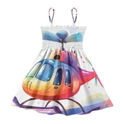 DALAWU Lightweight Airplay Smocked Sundress Adjustable Strap Flowy A-Line Summer Dress