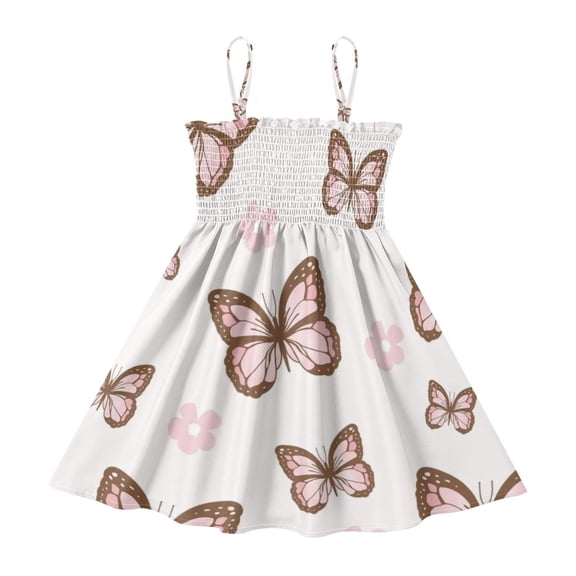 DALAWU Lightweight Butterfly Whispers Smocked Sundress Adjustable Strap Flowy A-Line Summer Dress