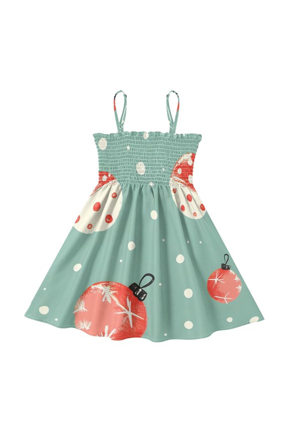 Lightweight Christmas Pattern Tile Pattern Smocked Sundress Adjustable Strap Flowy A-Line Summer Dress