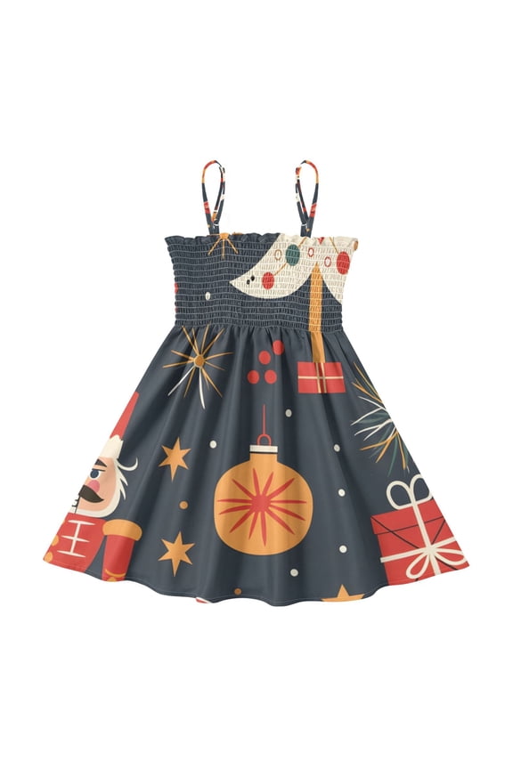 Lightweight Christmas with Nutcracker Smocked Sundress Adjustable Strap Flowy A-Line Summer Dress